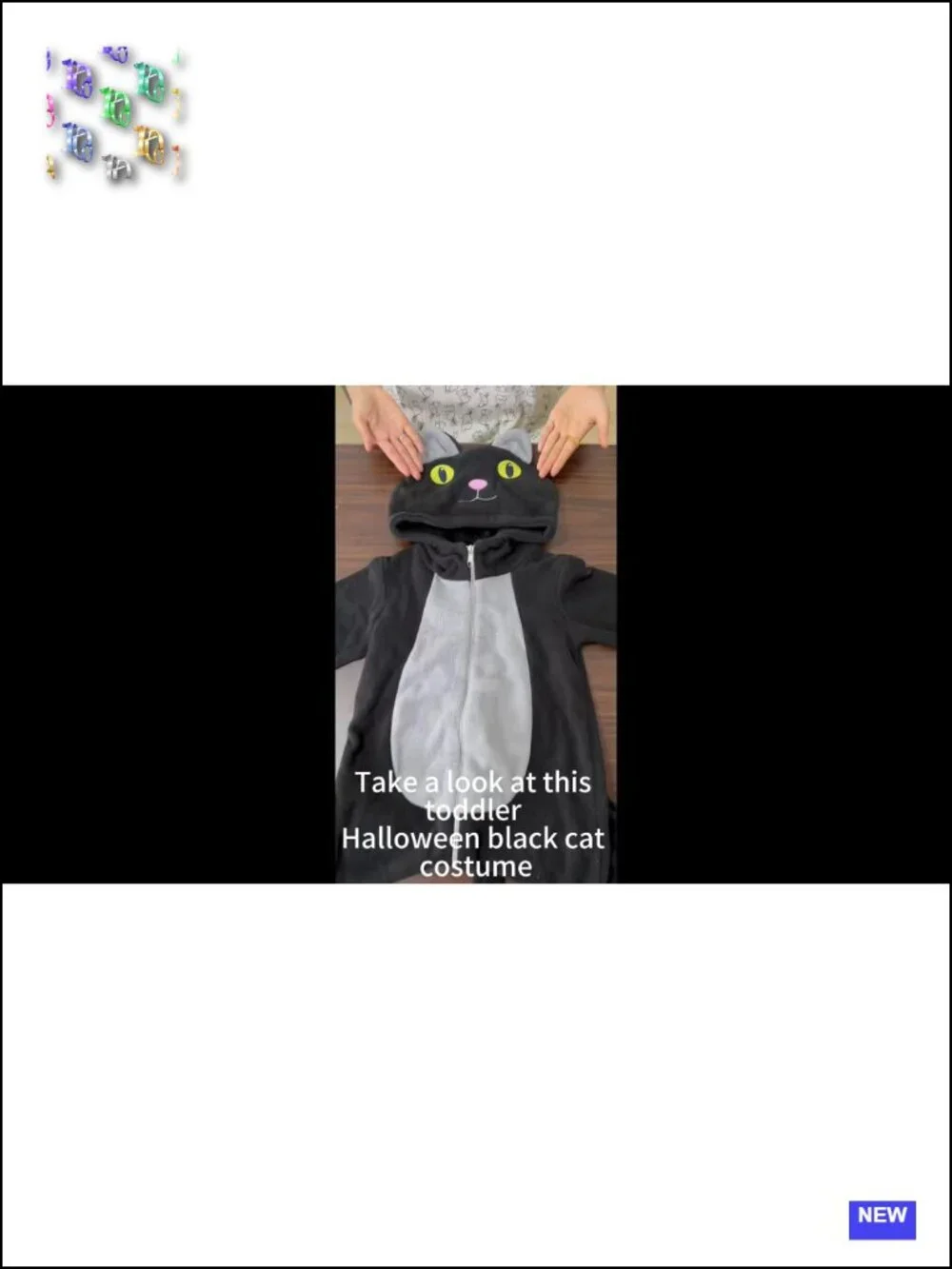Toddler Black Cat Halloween Costume 2-3Y Zip Hooded Plush Jumpsuit